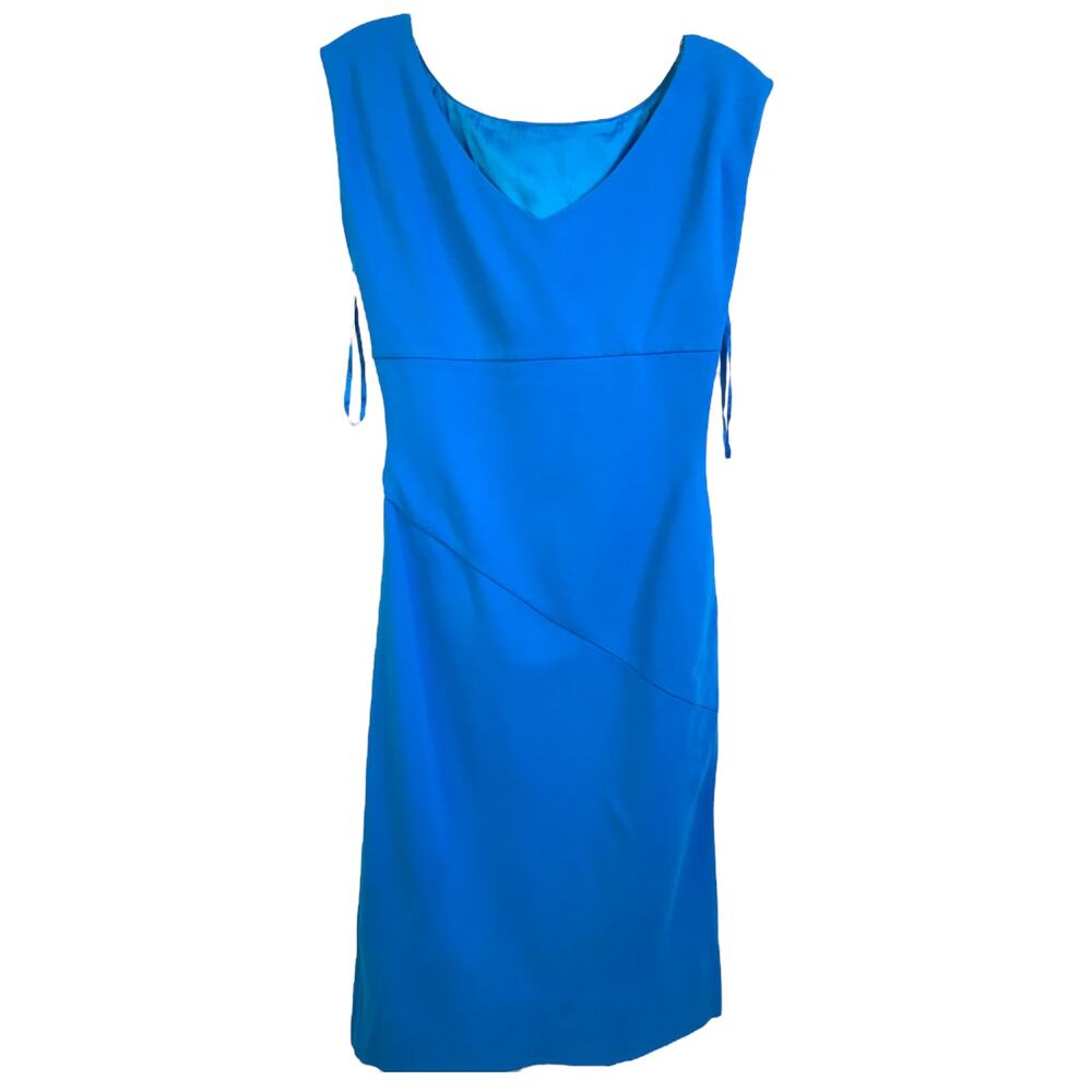 Diane von Furstenberg Shift Dress‎ Womens Sz 4 Blue Ruched Sleeveless Wool Blend